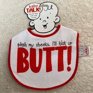 JFL Baby Talk Bibs "Kick Ur Butt!" White, Red, Black Bib